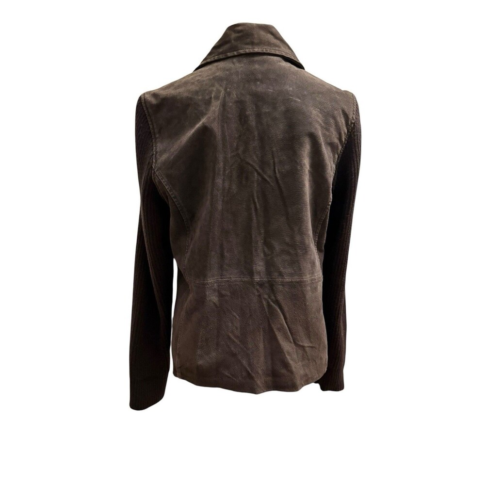 Fabio Vintage Y2K Brown Genuine Leather Ribbed Knit Sleeve Zip Jacket L - Picture 4 of 8